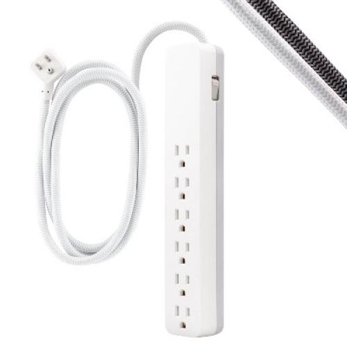 GE 6-Outlet Surge Protector 1560J 10' Braided Cord White