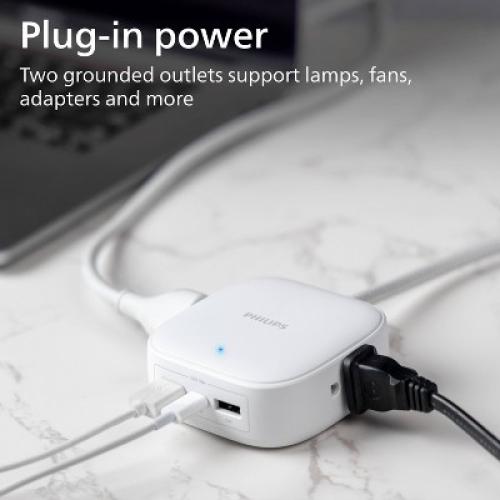 Philips Desktop Charging Station 2 USB-A 1 USB-C 2 Outlet 5ft Cord - White