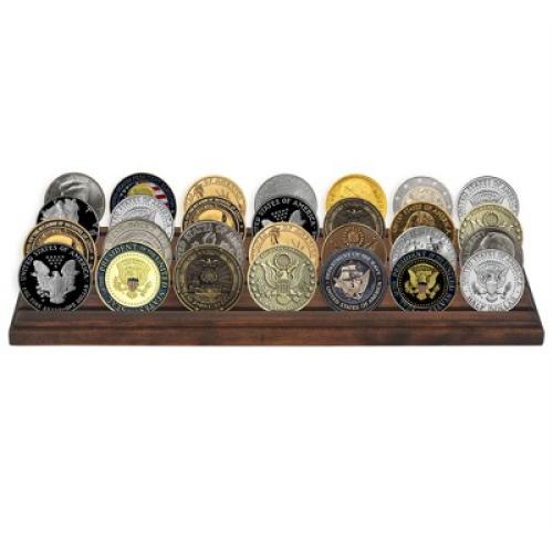 Americanflat 12x4 Challenge Coin Display with 4 Rows in Walnut - Military Coin Display Stand in Solid Engineered Wood