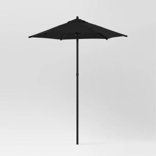 6' Round Outdoor Patio Market Umbrella Black with Black Pole - Room Essentials : With Carrying Bag, Push-Up Lift