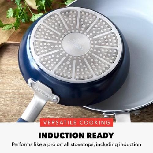 Bobby Flay 8 Ceramic Nonstick Aluminum Fry Pan Oxford Blue: Gas & Electric Compatible, PTFE & PFOA Free