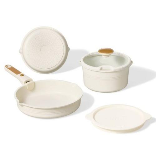 Carote 10pc Nonstick Cookware Set with Detachable Handle White