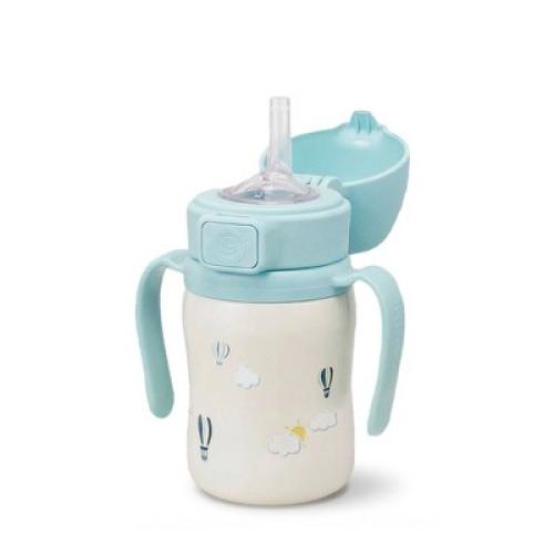 Grosmimi Stainless Steel Straw Cup with Flip Top - 6oz (12 Months ) Air Balloon Blue 6oz