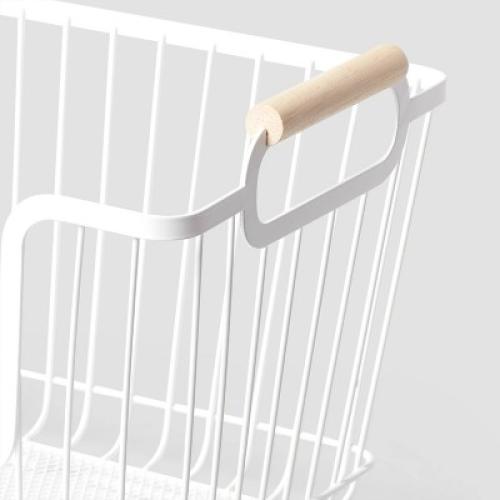 Metal Stackable Wire Pantry Basket with Rubber Wood Handle White - Brightroom™: Kitchen Storage Organizer, 9x13.5
