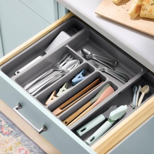 Plastic Expandable Utensil Drawer Organizer Gray - Brightroom™