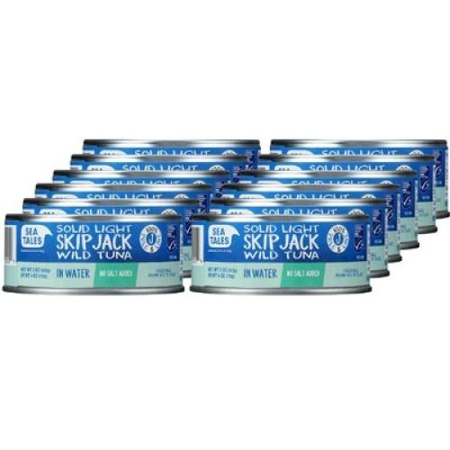 Sea Tales Seafood With A Story Solid Light Skipjack Wild Tuna in Water No Salt Added - Case of 12/5 oz