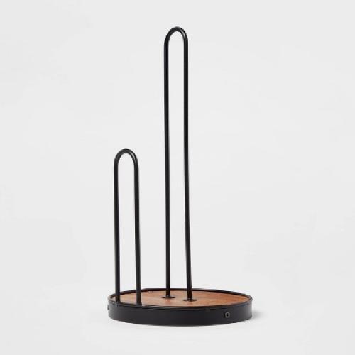 Iron and Mangowood Wire Paper Towel Holder Black - Threshold™: Freestanding Kitchen Napkin Holder