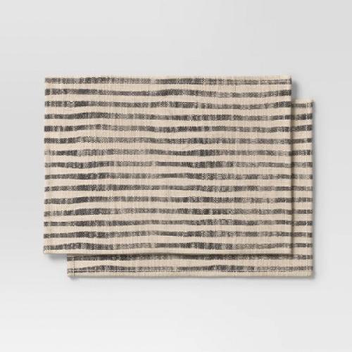 2pk Placemat Khaki/Black Striped - Threshold™