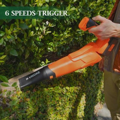 Ukoke Powerful 40V Brushless Cordless Blower (130 MPH / 550 CFM),for Blowing Snow Debris, Leaves, and Dust 2.0Ah Battery and Charger Included, Orange