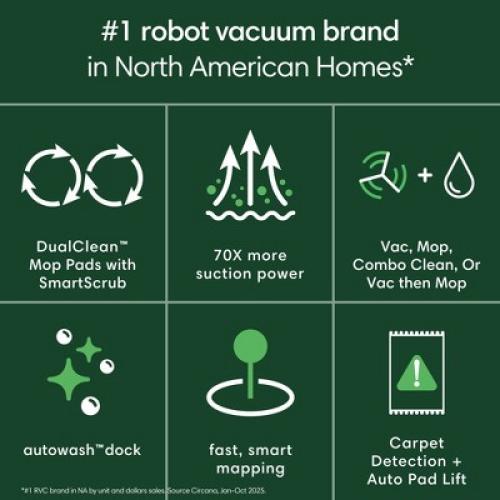 iRobot Roomba Plus 405 (G185) Combo Vacuum & Mop   AutoWash Dock Dual Spinning Pads, Smart & Fast Mapping, Self-Cleans White