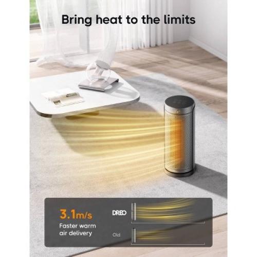 Dreo 1500W Solaris Plus PTC Heating Oscillating Tower Space Heater with Remote Silver