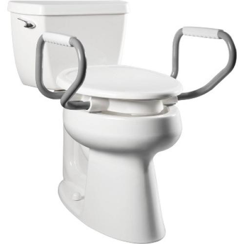 Assurance with Clean Shield Elongated Plastic Premium Raised Toilet Seat in White with Support Arms - Bemis