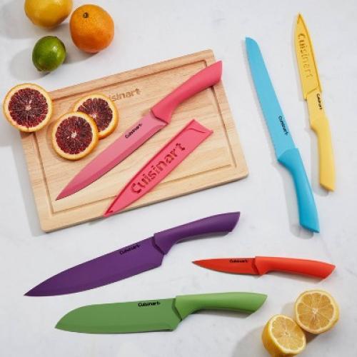 Cuisinart Advantage 12pc Ceramic-Coated Color Knife Set With Blade Guards- C55-12PRC2: Multicolor Stainless Steel Cutlery