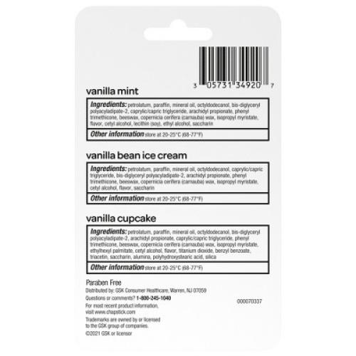 Chapstick Vanilla Favorites Lip Balm - Vanilla Mint, Vanilla Cupcake and Vanilla Bean Ice Cream Flavored - 4 pack