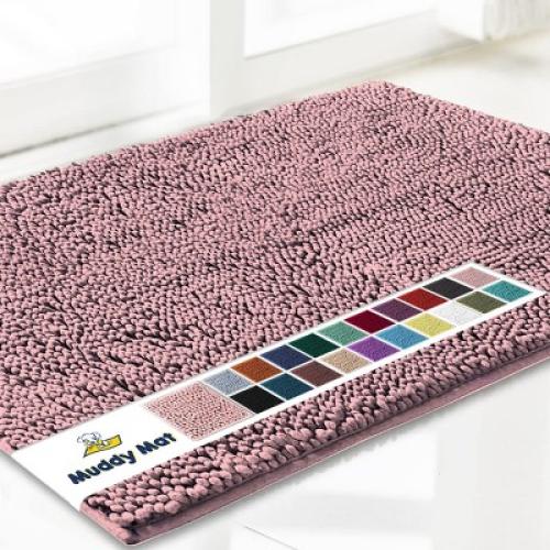 Muddy Mat Highly Absorbent Soft Chenille Door Mat and Pet Rug Non Slip Thick Washable Area and Bath Mat for Indoor & Outdoor-Grey Small 18x28