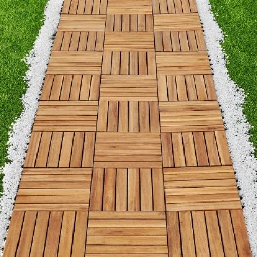 Yaheetech Pack of 27 Interlocking Wood Flooring Tiles, Natural Wood-Stripe