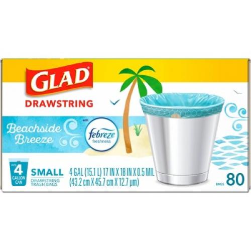 Glad Drawstring Small Trash Bags - Beachside Breeze - 4 Gallon - 80ct