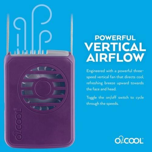 O2COOL Rechargeable Deluxe Necklace Fan with USB Cord Purple