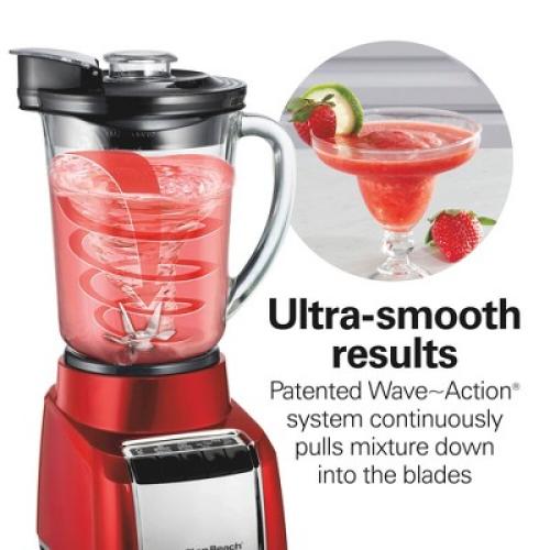 Hamilton Beach Wave Action Blender 48oz Red 53519FG: 700W Glass Jar, 6 Speeds, Dishwasher-Safe, Smoothie & Kitchen Blender