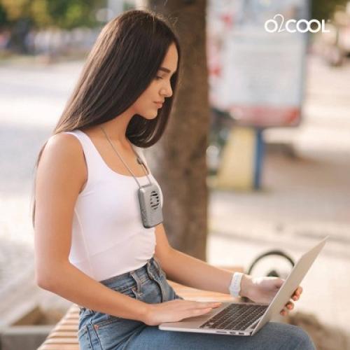 O2COOL Rechargeable Deluxe Necklace Fan with USB Cord Purple