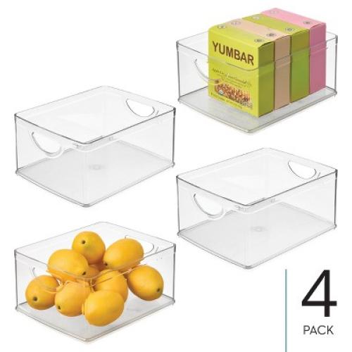 iDesign Stackable Pantry Storage Bin with Handles, Set of 4, Clear, Made in USA