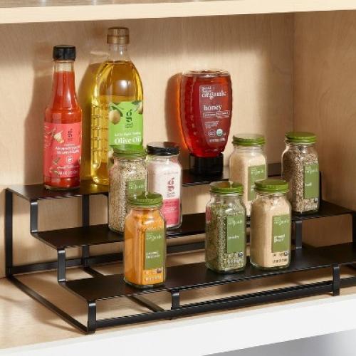 3-Tier Metal Expandable Spice Rack with Powder Coated Finish Black - Missing accessories