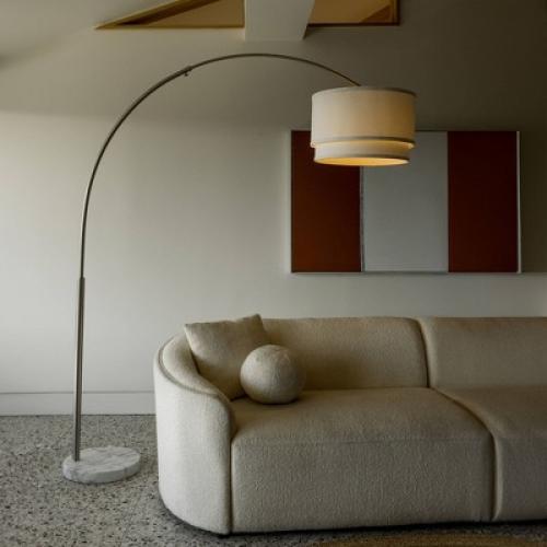 Brightech Mason Modern Marble Base Adjustable Arm Extendable (Includes LED Light Bulb) Floor Lamp Nickel