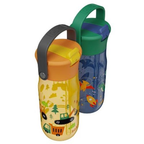 Zak Designs 2pk 18oz Construction/Space DinoHarmony Straw Water Bottle Set Yellow/Gray