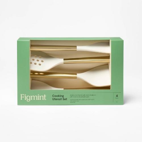 4pc Silicone/Stainless Steel Kitchen Utensil Set Champagne - Figmint