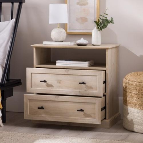 Transitional 2 Drawer Nightstand White Oak - Walker Edison