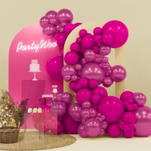 PartyWoo Balloons Metallic Hot Pink Chrome Magenta Fuchsia 18 12 10 5 Inch 140 pcs
