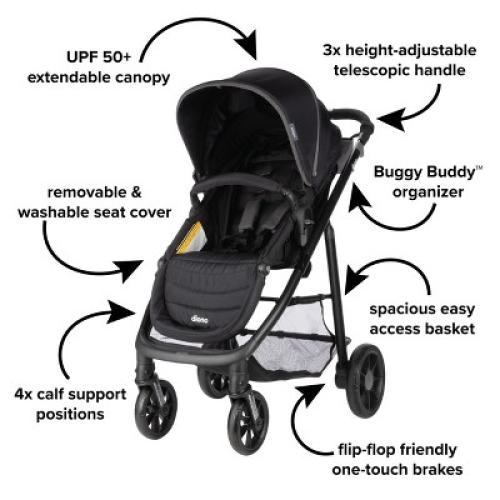 Diono Quantum 4 3-in-1 Travel System with LiteClik30 R SafePlus Infant Car Seat and Base, Black Jet