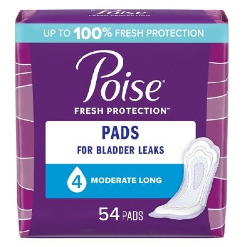 Poise Bladder Control Pads, Adult Women, Moderate Absorbency, Disposable, 54 Count, 2 Packs, 108 Total