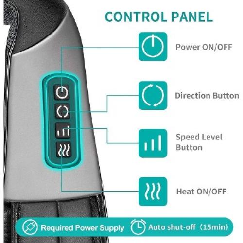 Nekteck Shiatsu Neck & Back Massager - Heat, Deep Kneading - Home, Office, Car -Black