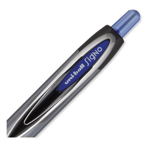 7pack uniball Signo  Gel Pen, Retractable, Bold 1 mm, Blue Ink, Smoke/Black/Blue Barrel, Dozen