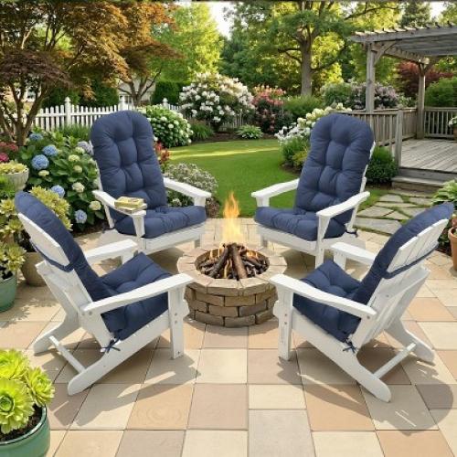 Pellebant Outdoor Adirondack Chair Cushion 4 Thick Back Seat Pad Water-Resistant UV-Resistant Ties Straps
