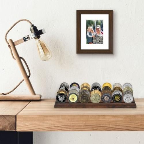 Americanflat 12x4 Challenge Coin Display with 4 Rows in Walnut - Military Coin Display Stand in Solid Engineered Wood
