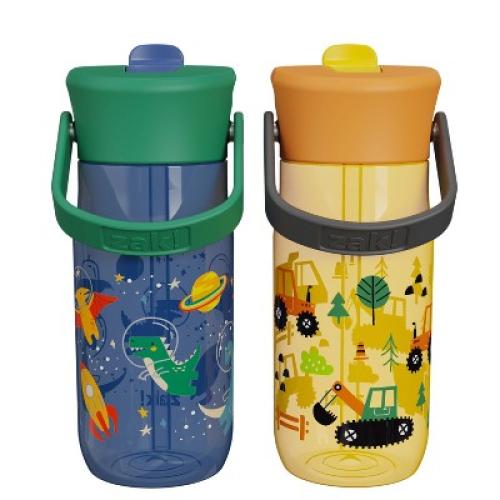 Zak Designs 2pk 18oz Construction/Space DinoHarmony Straw Water Bottle Set Yellow/Gray