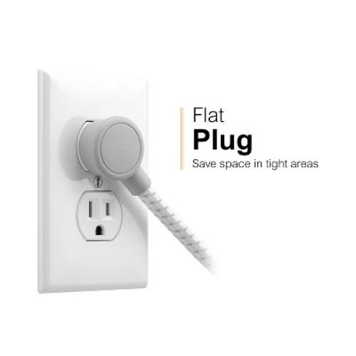 GE 7-Outlet Surge Protector with USB 1470J 2 USB-A (2.4A) 4' Braided Cord White and Gray