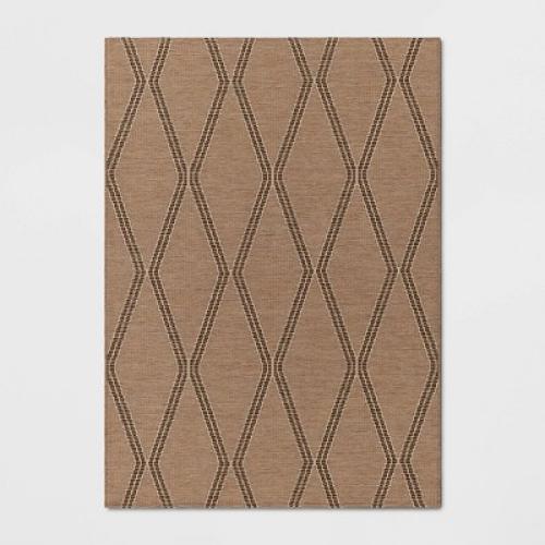 5'x7' Jute Diamond Tapestry Rectangular Woven Outdoor Area Rug Taupe - Threshold ?: Latex Backed, Traditional Style
