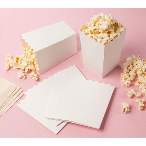 Blue Panda 100 Pack White Popcorn Boxes for Party, Bulk Paper Treat Containers for Movie Night Decorations, 3.3 x 5.5 x 3.5 in