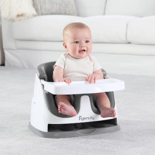 Ingenuity Baby Base 2-in-1 Booster Feeding and Floor Seat with Self-Storing Tray - Slate