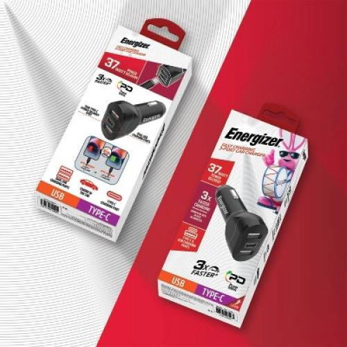 Energizer Car Accessory 3 Port Power Delivery Car Charger: USB-C & USB, Auto Electronics, Black, 1 Year Warranty
