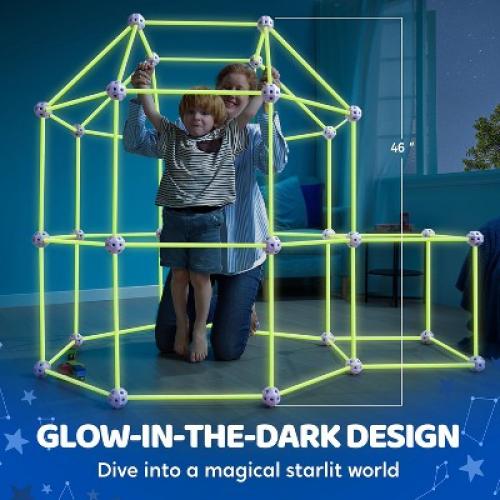 Joyfy Glow Fort Building Kit Indoor Outdoor for Kids, DIY Castles Tunnels with Rods and Balls, Educational Gift for Boys and Girls Aged 3-12