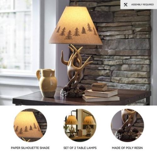 Set of 2 Derek Poly Table Lamps Brown - Signature Design by Ashley: Rustic Style, UL Listed
