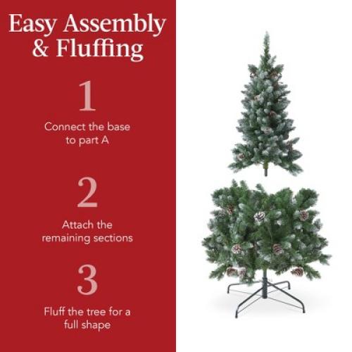 Best Choice Products 4.5ft Pre-Lit Partially Flocked Pencil Christmas Tree w/ 150 2-in-1 Multicolor LED Lights