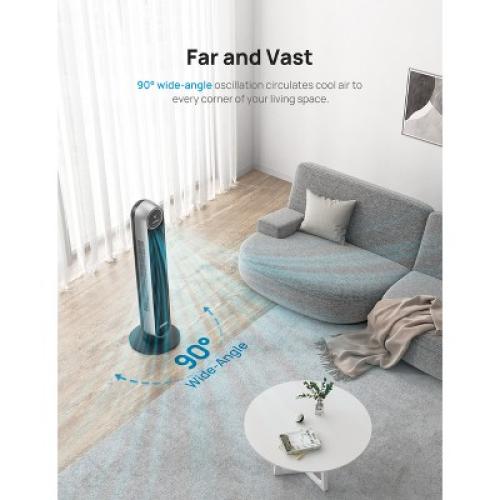 Dreo Nomad 36 Quiet Bladeless Oscillating Tower Fan Black/Silver