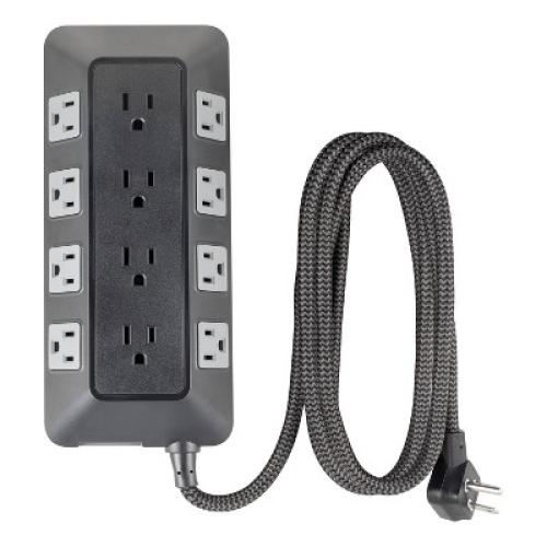 Size 8 ft GE 12-Outlet Surge Protector 3540J 8' Braided Cord Black/Gray: Extension Cord, Outlet Extender, Multiple Plug-in Outlets