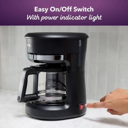 Mr. Coffee 5-Cup Switch Coffee Maker Black: Small Drip Coffee Machine, Electric, Paper Filter, 25 oz Capacity