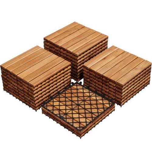 Yaheetech Pack of 27 Interlocking Wood Flooring Tiles, Natural Wood-Stripe